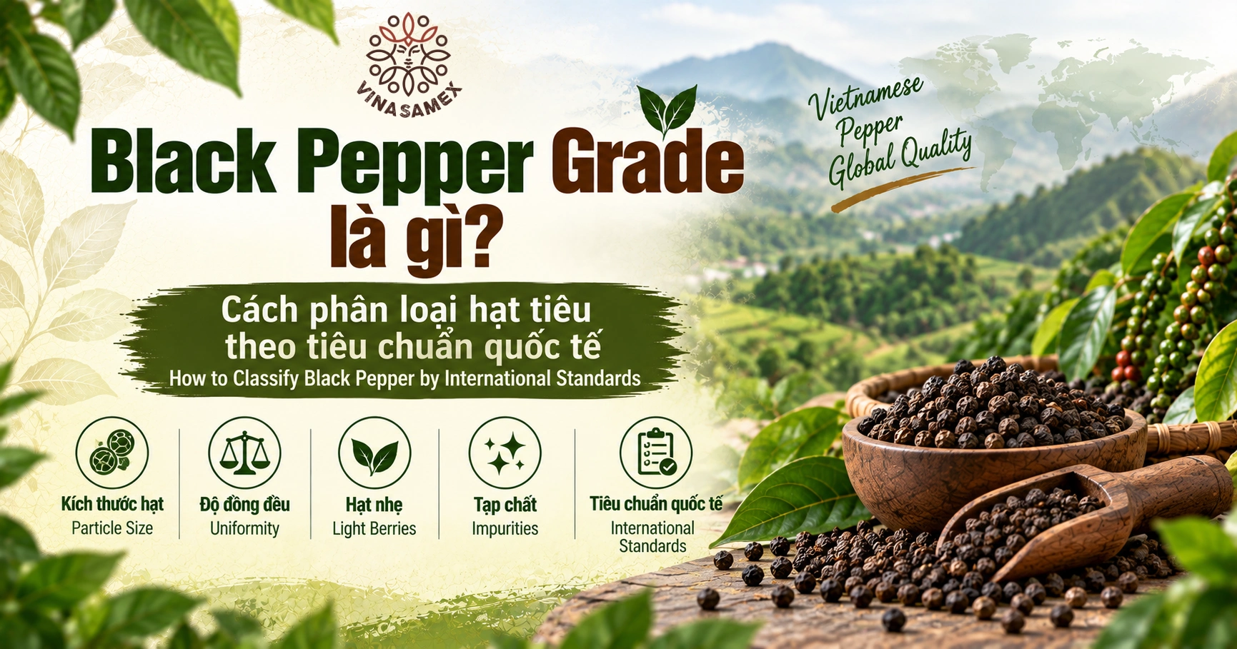 Black Pepper Grade là gì? Cách phân loại hạt tiêu theo tiêu chuẩn quốc tế