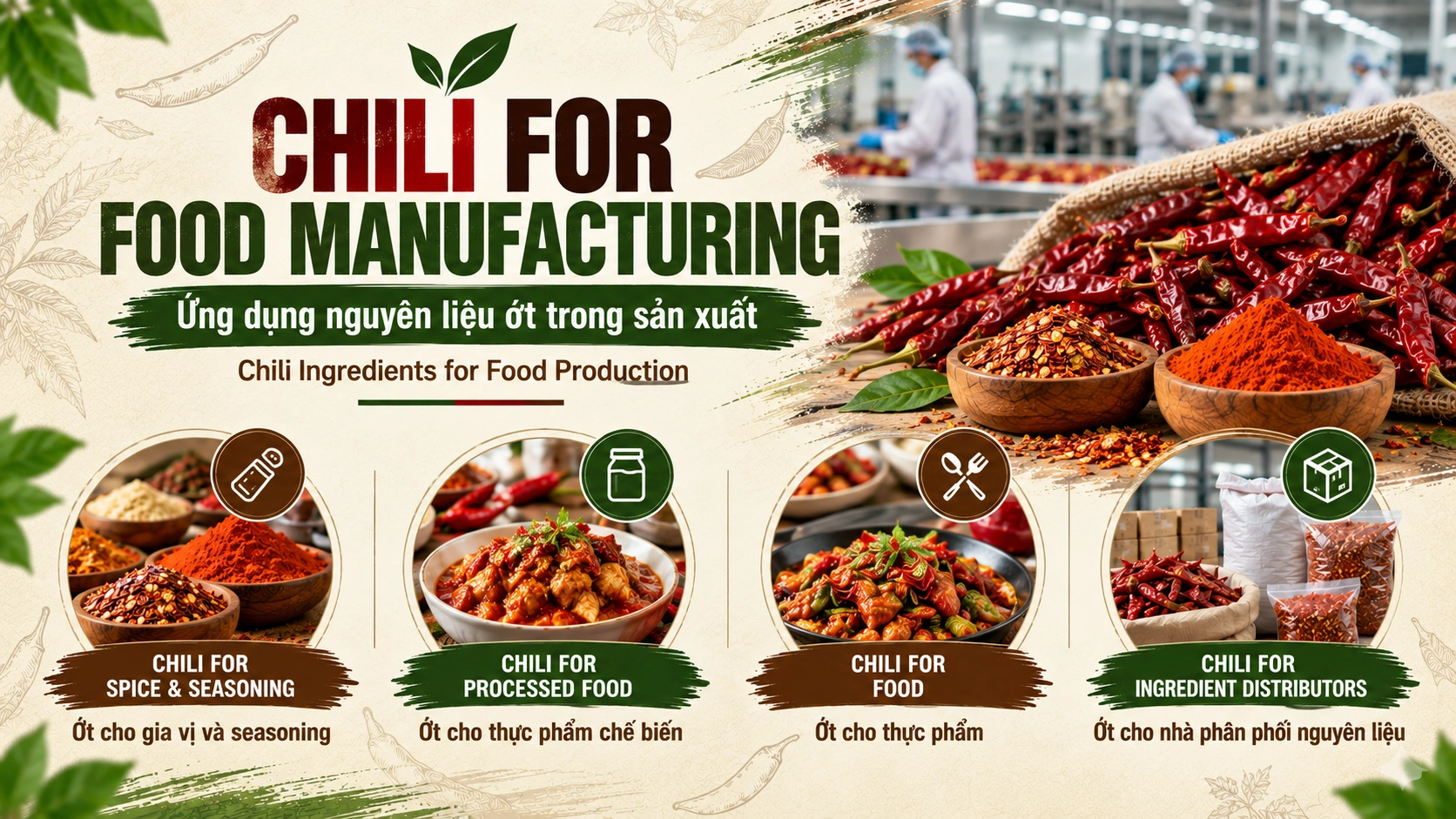 Chili for Food Manufacturing - Ứng dụng nguyên liệu ớt trong sản xuất