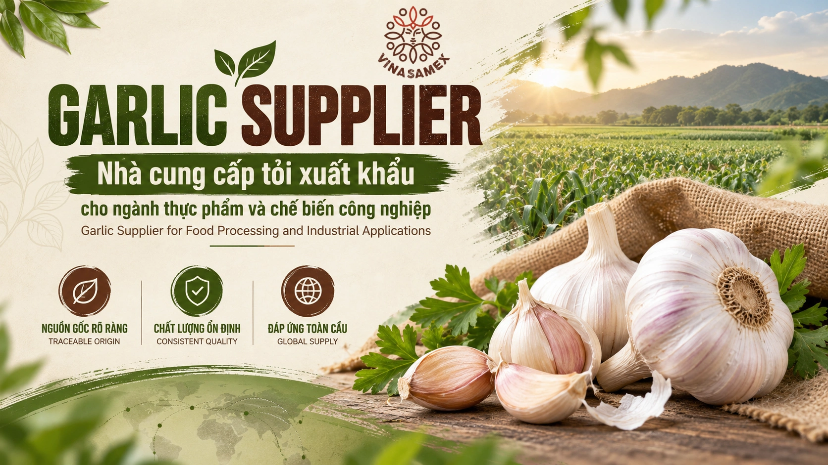 Garlic Supplier - Nhà cung cấp tỏi xuất khẩu cho ngành thực phẩm và chế biến công nghiệp