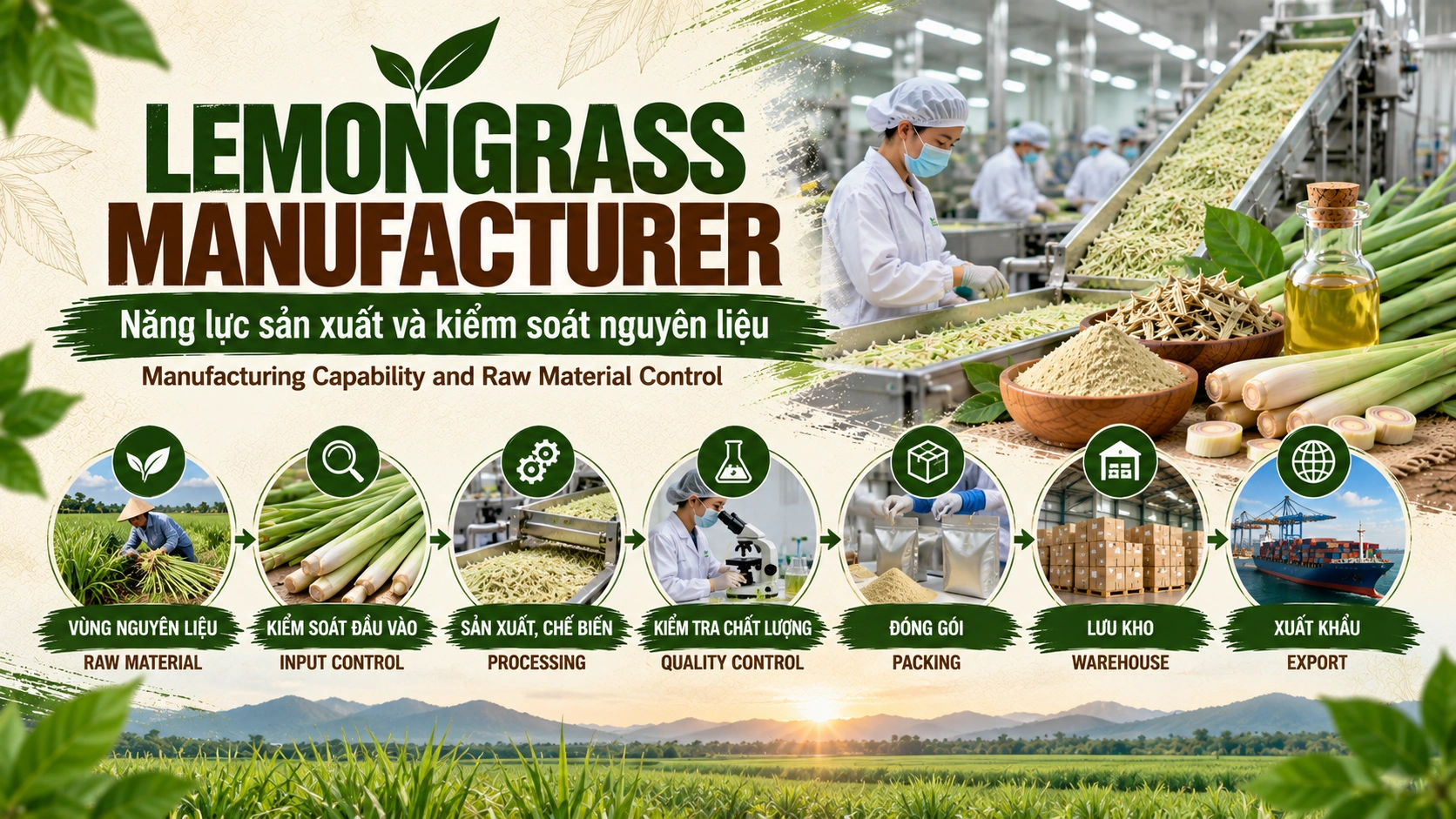 Lemongrass Manufacturer - Năng lực sản xuất và kiểm soát nguyên liệu