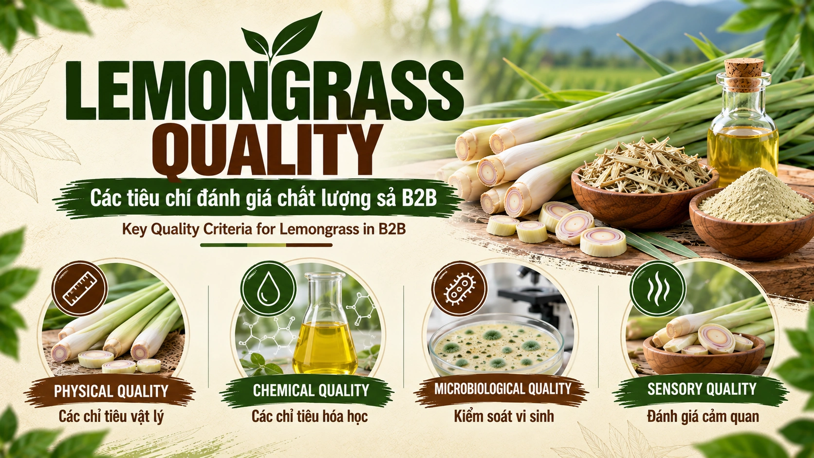 Lemongrass Quality - Các tiêu chí đánh giá chất lượng sả B2B
