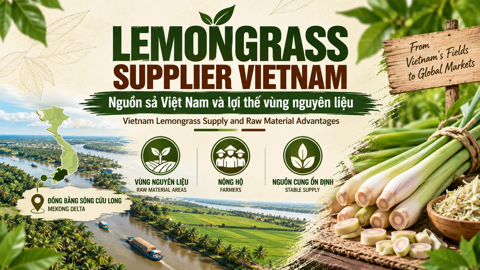 Lemongrass Supplier Vietnam - Nguồn sả Việt Nam và lợi thế vùng nguyên liệu