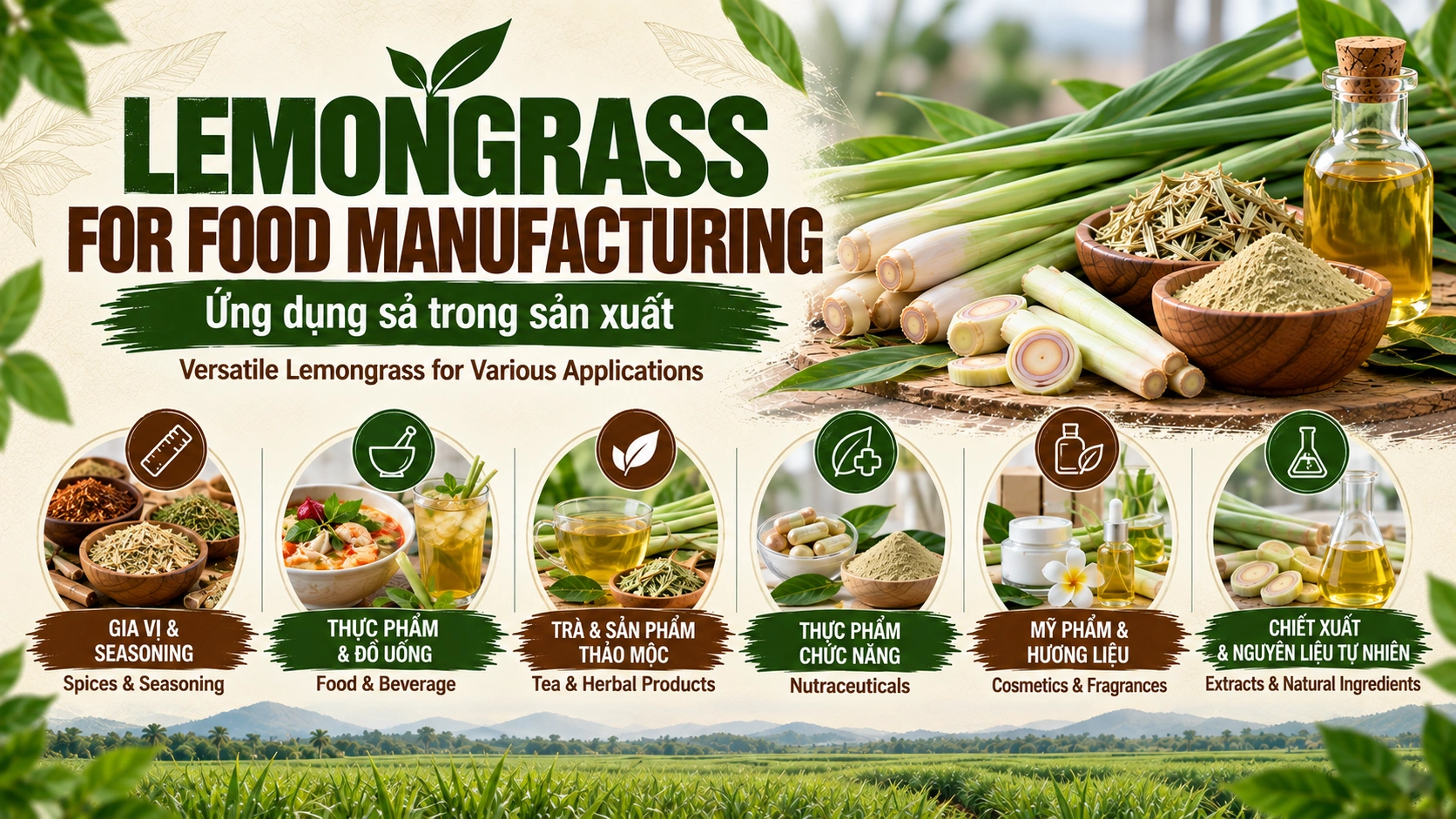 Lemongrass for Food Manufacturing - Ứng dụng sả trong sản xuất