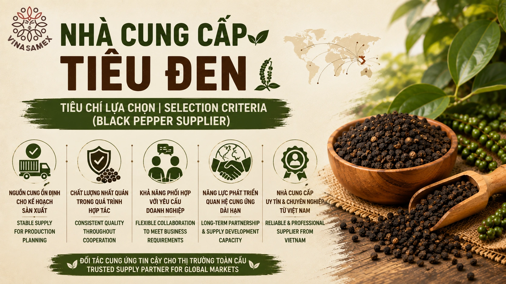 Nhà cung cấp tiêu đen - Tiêu chí lựa chọn (Black Pepper Supplier)