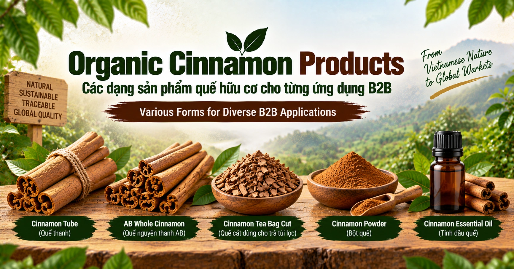 Organic Cinnamon Products - Các dạng sản phẩm quế hữu cơ cho từng ứng dụng B2B