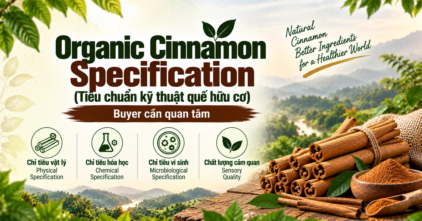 Organic Cinnamon Specification (Tiêu chuẩn kỹ thuật quế hữu cơ) Buyer cần quan tâm