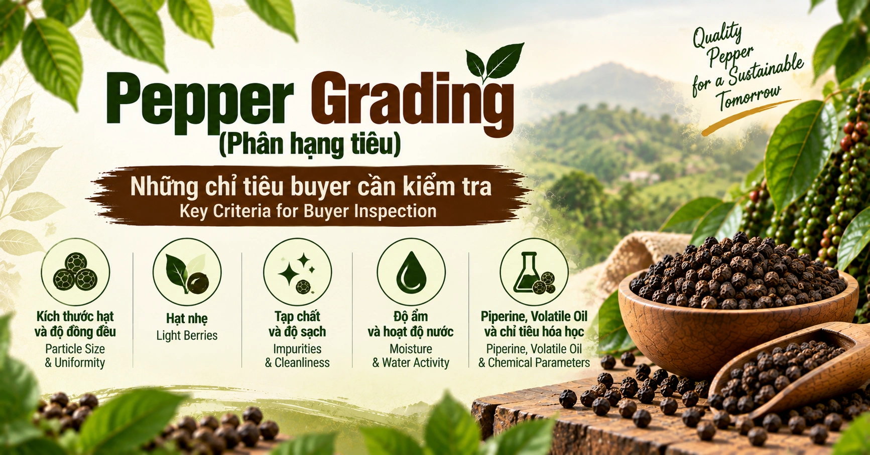 Pepper Grading (Phân hạng tiêu) - Những chỉ tiêu buyer cần kiểm tra