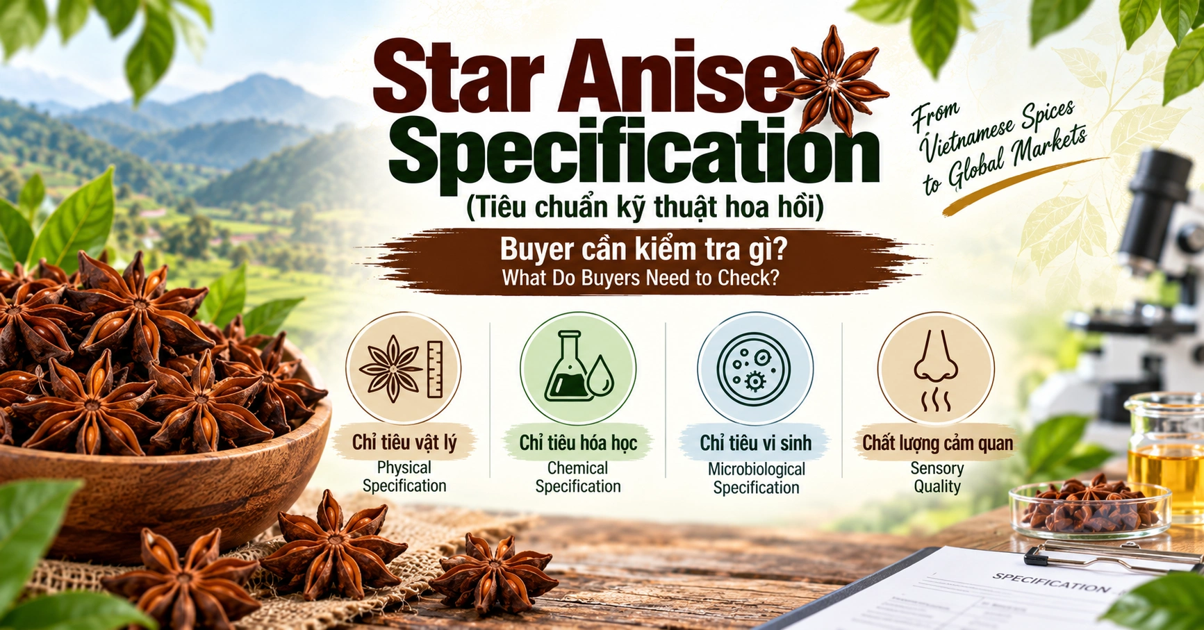 Star Anise Specification (Tiêu chuẩn kỹ thuật hoa hồi) - Buyer cần kiểm tra gì