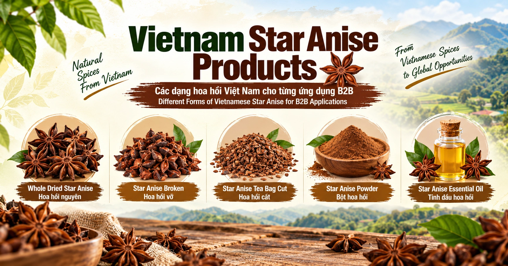 Vietnam Star Anise Products - Các dạng hoa hồi Việt Nam cho từng ứng dụng B2B